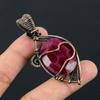 Lab-Created Red Ruby Gemstone Pure Copper Wire Wrapped Handmade Pendant Jewelry