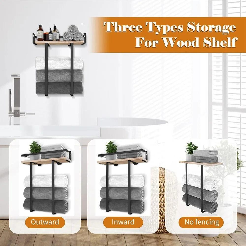 Wood and Iron Bathroom Shelf Rust Proof Storage Rack Wall Mounted Shelf  Kitchen Storage