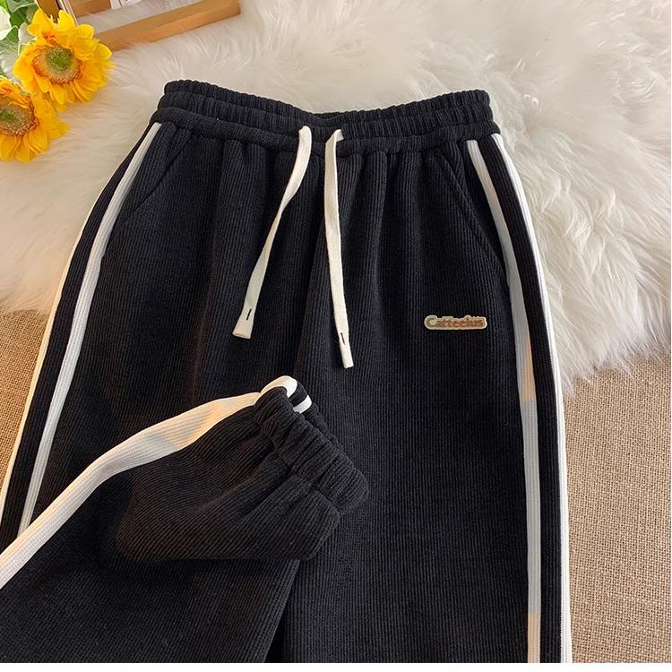 Women's High Waisted Trousers Casual Drawstring Wide Leg Two Striped Carped Pants for Women