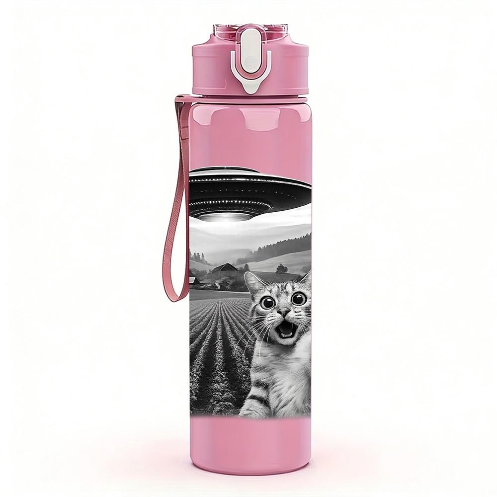 1PC UFO Alien Farm Abduction Print 750ml Color Plastic Sports Water Bottle Leakproof Flip Straw Lid Suitable for Sports Office Home Use