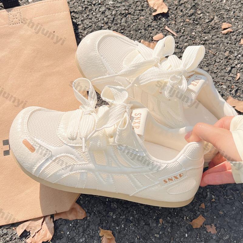 Fashion Women's White Casual Shoes 2025 New Breathable Mesh Fashion Cross Tied Flats Lightweight Comfortable Soft Sole Vulcanized Shoes