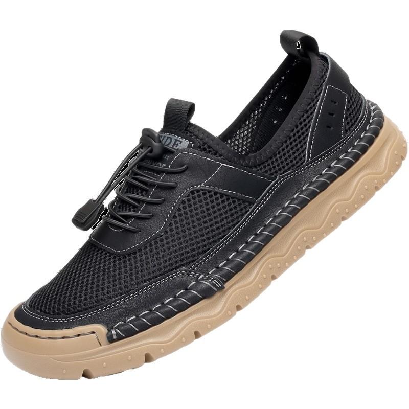 Flying Woven Mesh Shoes Men's New Summer Breathable Lightweight Sports Casual Shoes Soft-soled Leather Shoes