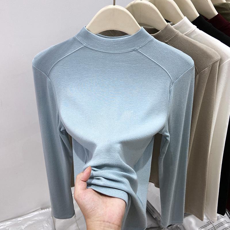 Double-sided German velvet bottoming shirt for women's autumn and winter with warm semi-turtleneck slim-fit top