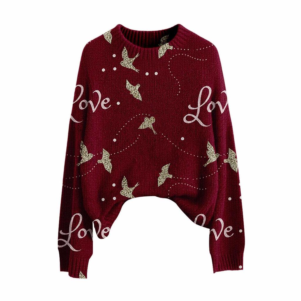 Valentine's Day Heart Long Sleeve Pullover Sweater - European & American Autumn/Winter 2026 Collection