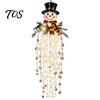 Christmas Gift for Friends Crystal Waterfall Lights, LED Warm White Snowman Pendant Decorative Pine Branch Pendants Light with Snowflake Droplets,