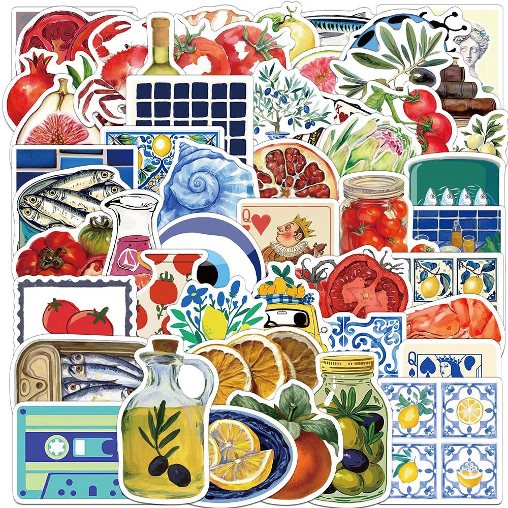 10/30/50pcs Mediterranean Tomato Aesthetic Stickers Vitnage Cartoon Art Decals DIY Fridge Water Bottle Phone Sticker Decoration