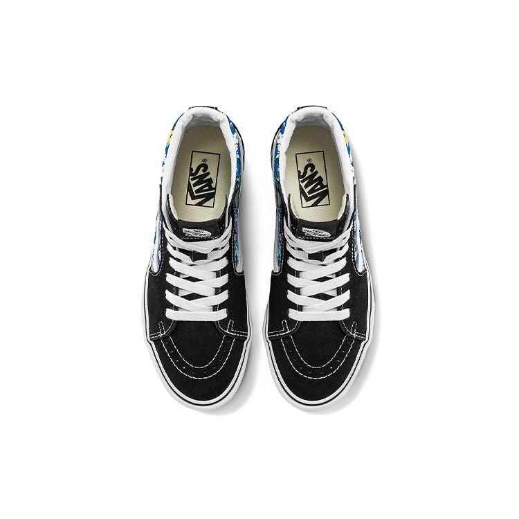 Vans Sk8 Floral Casual High-Top Skate Shoes Unisex Sneakers Black White Blue VN0A5JMJFF1