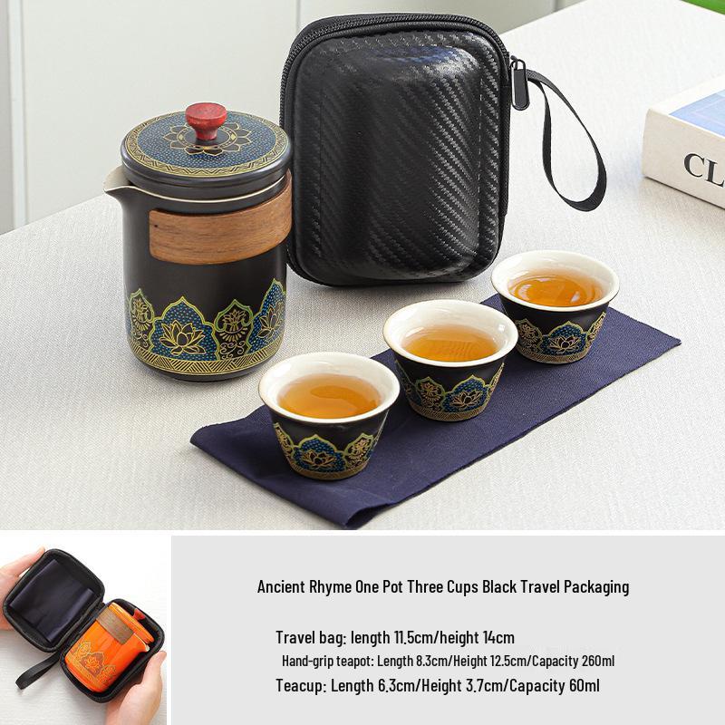 Ceramic Travel Tea Set with Tray - Portable Cup for Outdoor Anniversaries & Custom Souvenirs