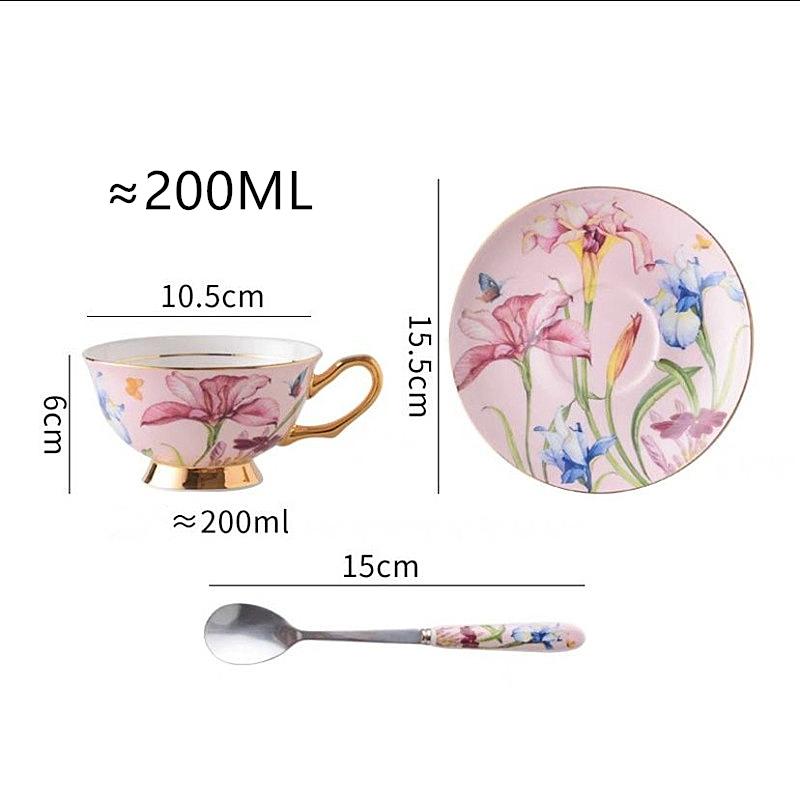180ML/200ML Britský šálka na popoludňajší čaj s tanierikom a lyžičkou Elegantný kvet ľalie Vysoko kvalitný porcelán Hrnček na kávu Šálka na čaj Poháre na pitie