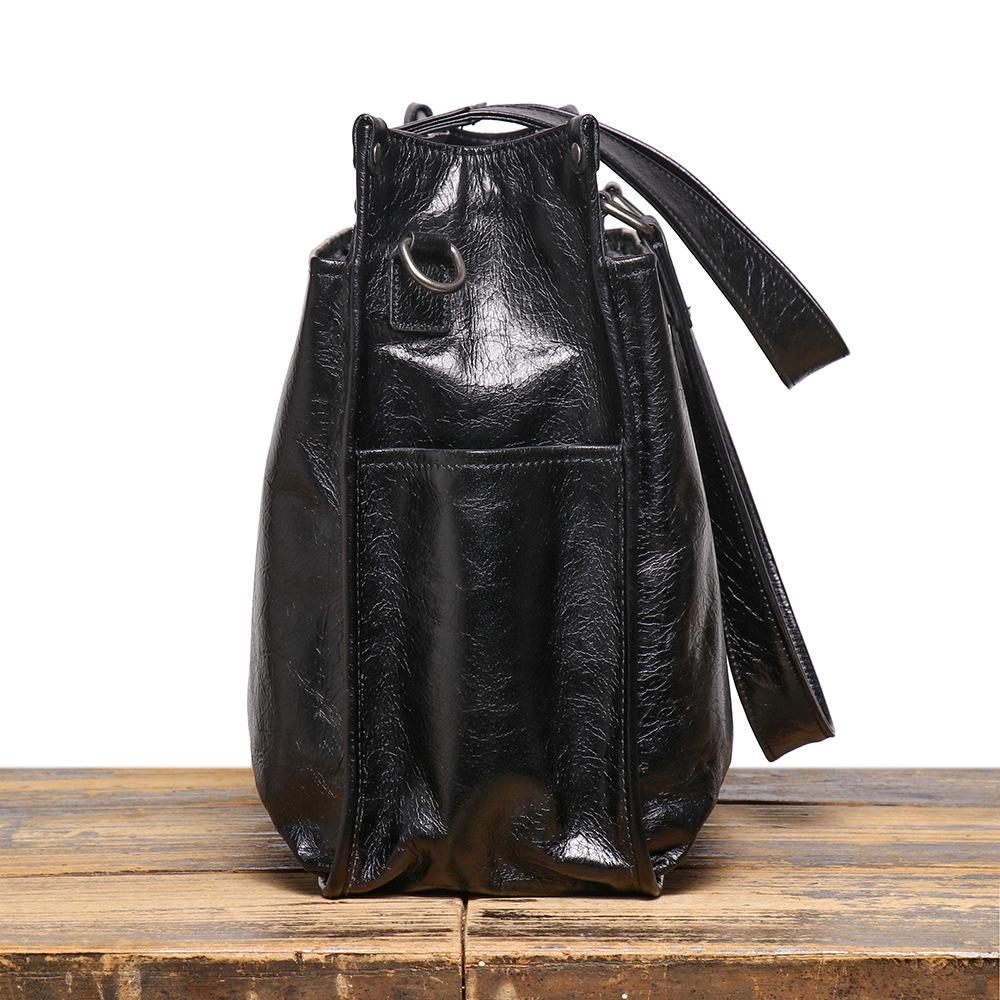 Retro Men'S Leather Business Briefcase First Layer Cowhide Shoulder Bag Large Capacity Laptop Bag
