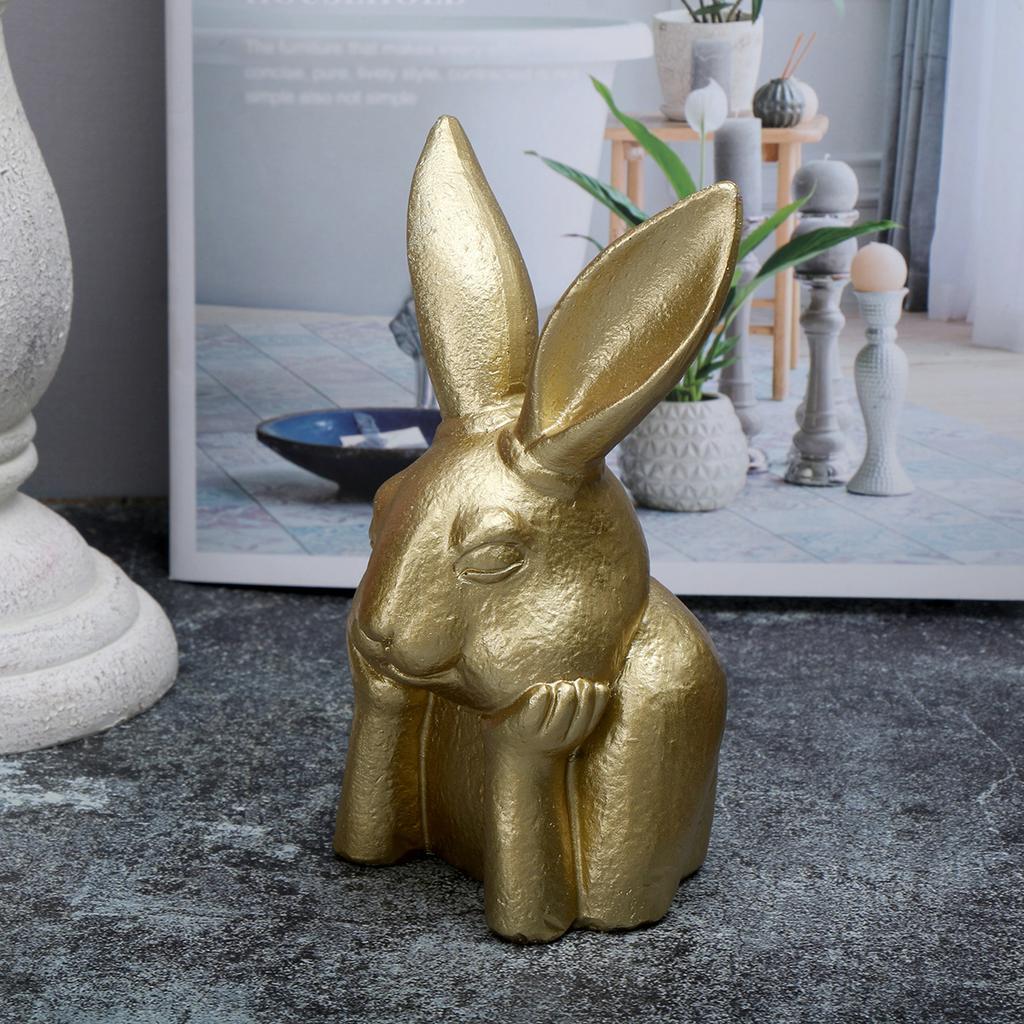 Cute Resin Rabbit Ornament Black White Rabbits Figurine for Easter Small Size Indoor Decorations Gift