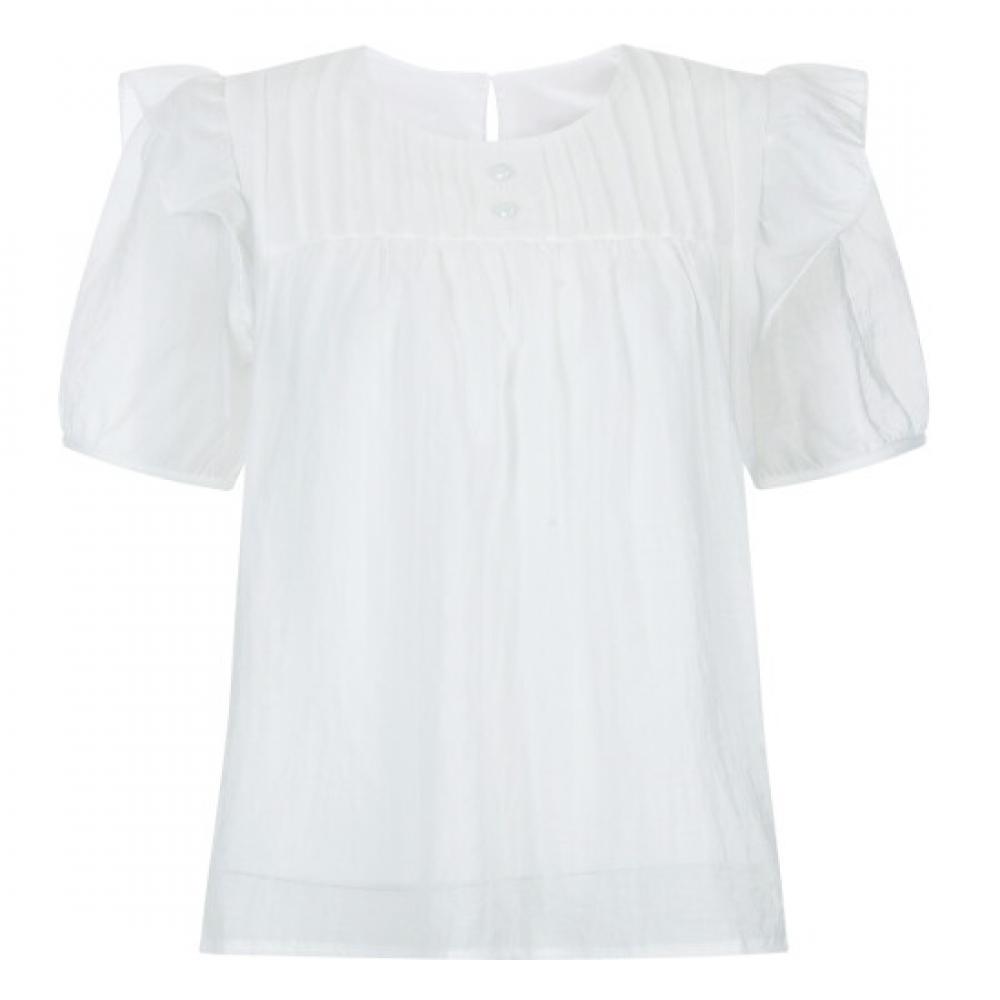 Shop Women S Lace Frill Round Neck Sheer Short Sleeve blouSe White Som Wbl 205