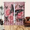 2 Pieces of Pink Floral Butterfly Printed Curtains, Pole Bag Bedroom and Living Room, Home Decoration, Room Decoration