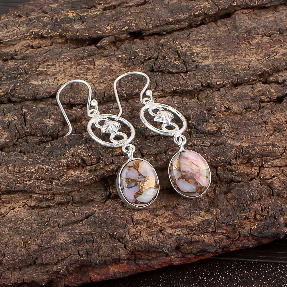 Pink Opal Copper Gemstone 925 Sterling Silver Jewelry Handmade Earrings 2.00" EE-17-37