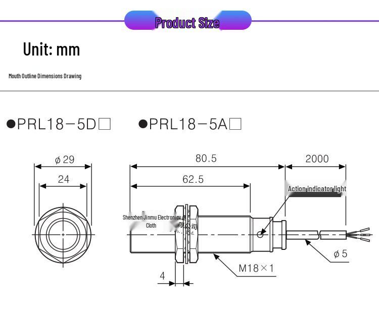 Autonics PRL18-5DN/5DN2 NPN Proximity Sensor, 3-Wire, NO/NC