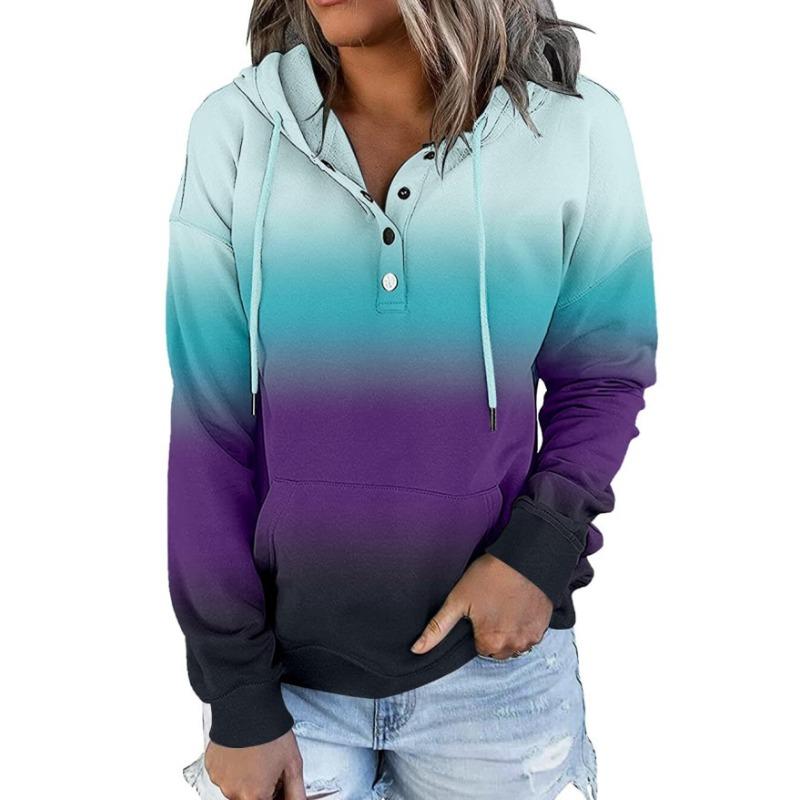 Women's Gradient Color Hoodie Half Zip Drawstring Pullover Casual Loose Fit Sweatshirt with Pocket
