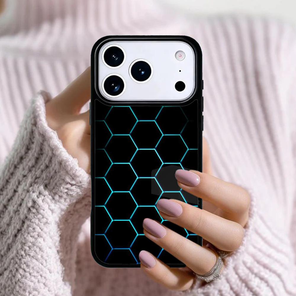 Carbon Fibre Futuristic Neon honeycomb Phone Case For Apple iPhone 17 Air 16E 15 14 Plus 13 12 11 Pro Max Mini Funda Cover