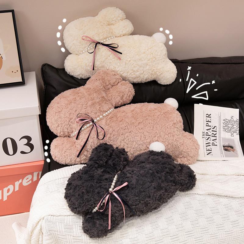 Tie Bow Pearl Rabbit Plush Toy Sleeping Doll Kids Birthday Gift Decorations