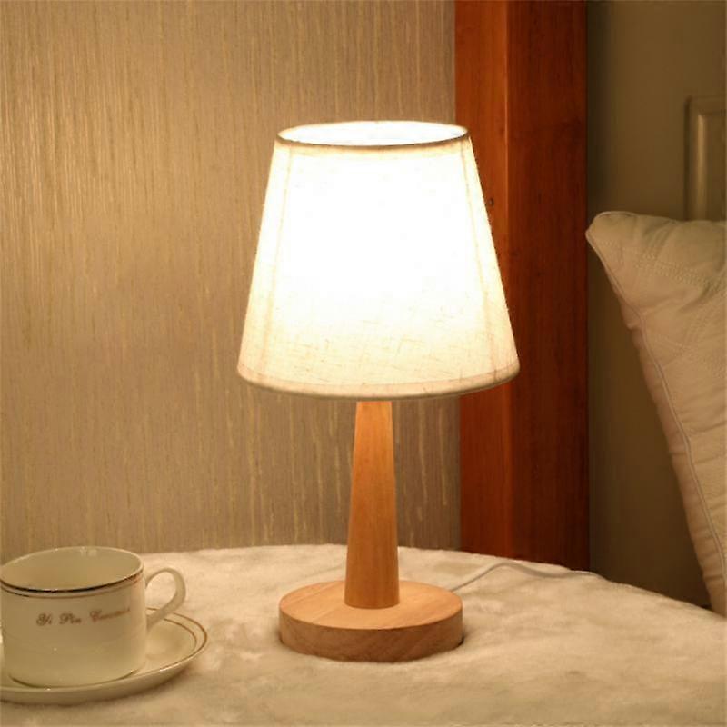 LED Table Lamp Wooden Decorative Bedroom Bedside Desk Lamp Nordic Linen Lamp Shade USB Charging