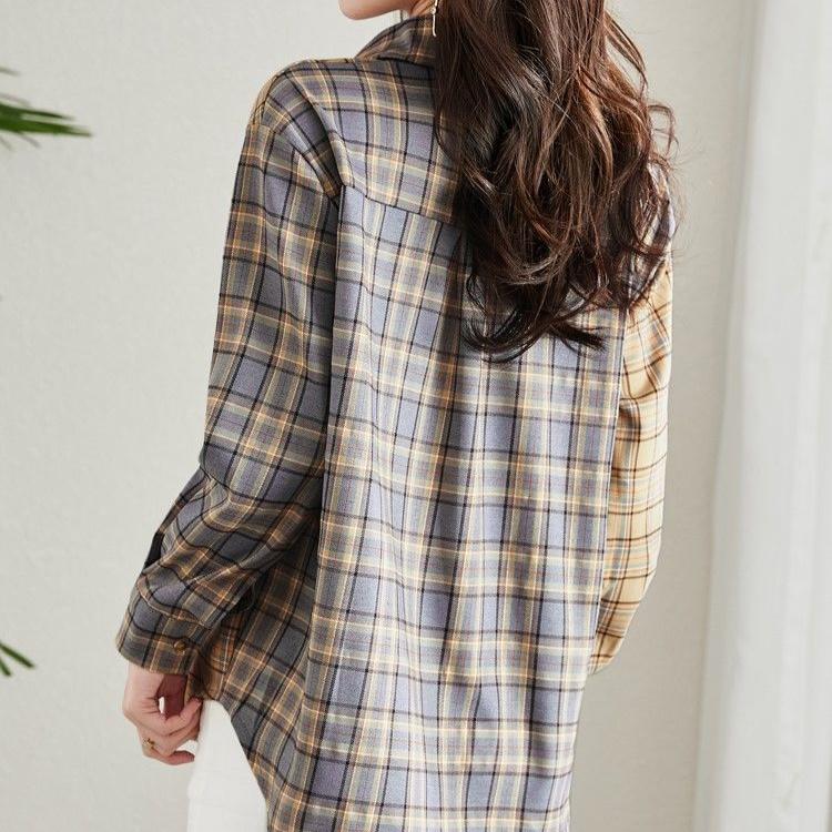 Fashion Printed Spliced Button Pockets Plaid Shirt Female Clothing  Spring and Autumn New Casual Tops Commuter Blouse