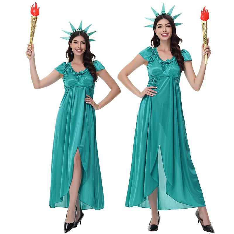 Halloween Costume Women Adult Goddess Dress Roman Greek Egyptian Cleopatra Long Gown Stage Performance Outfit