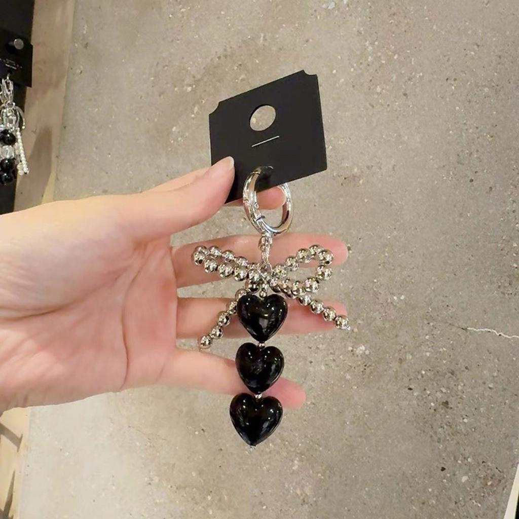 Lovely Beaded Bowknot Heart Keychain Pendant Bag Phone Pendant Women Backpack Handbag Charm Lovely Hangings Decoration