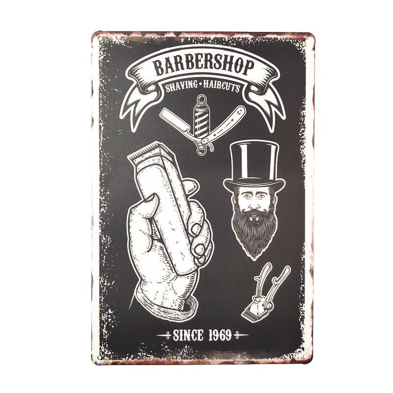 Haircut & Shave Retro Metal Plates Pub DecorationAdvertising Barbershop Wall Stickers Top Hairstyle Art Plaque Home Decor