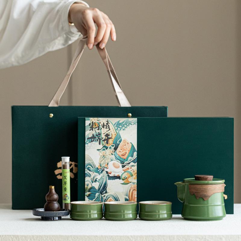 

Dragon Boat Festival bamboo sound merchandise tea ceremony ceramic travel tea set portable outdoor camping tea cup a pot