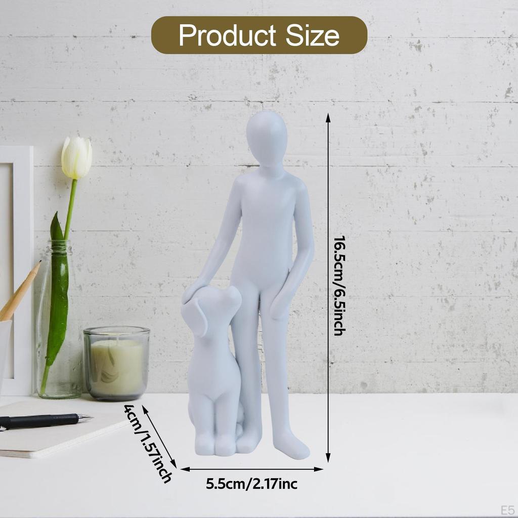 Man with Dog Statue Ornament 2.1x1.5x6.5inch Multipurpose Cute Lightweight for Pet Owners Heartfelt