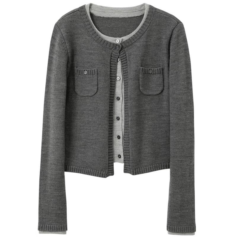 Sancai 2025 Winter Faux Two-Piece Knit Cardigan