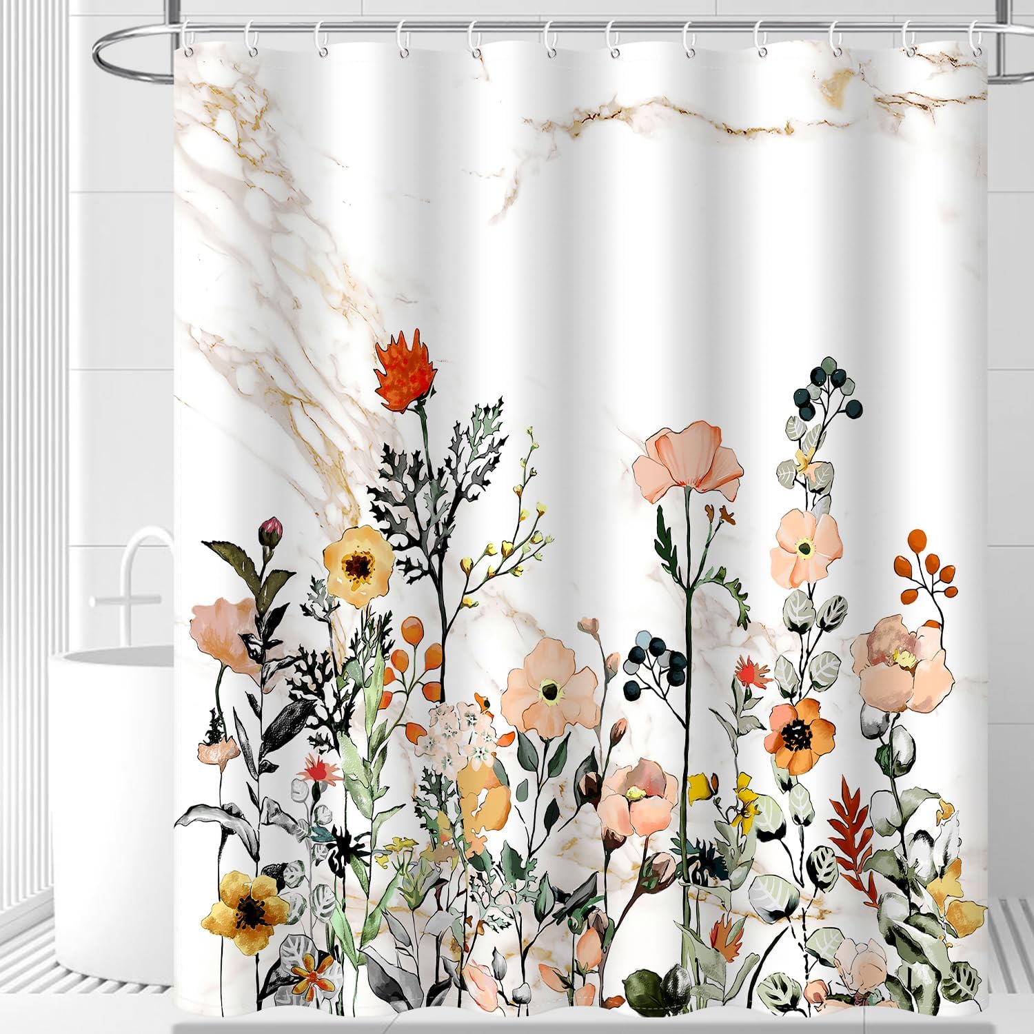 

BESBESME Бохо Мид-сенчури Набор штор для душа, Водонепроницаемая ткань для ванны Ванной комнаты Декор Современный Машинная стирка Утяжеленный подол 90x180cm