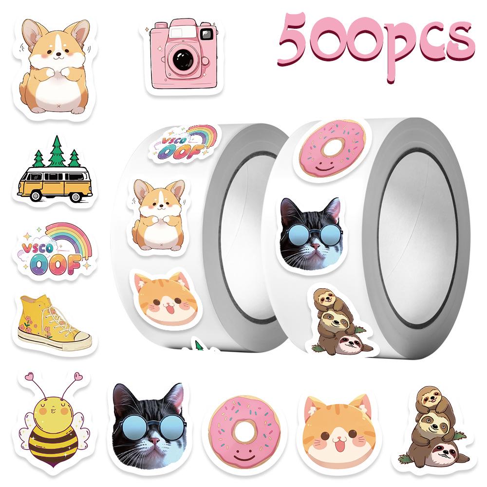 500 Sheets/Roll Cartoon Sticker for DIY: Fresh VSOC Water Cup Decoration, Envelope Sealing, Tape Roll