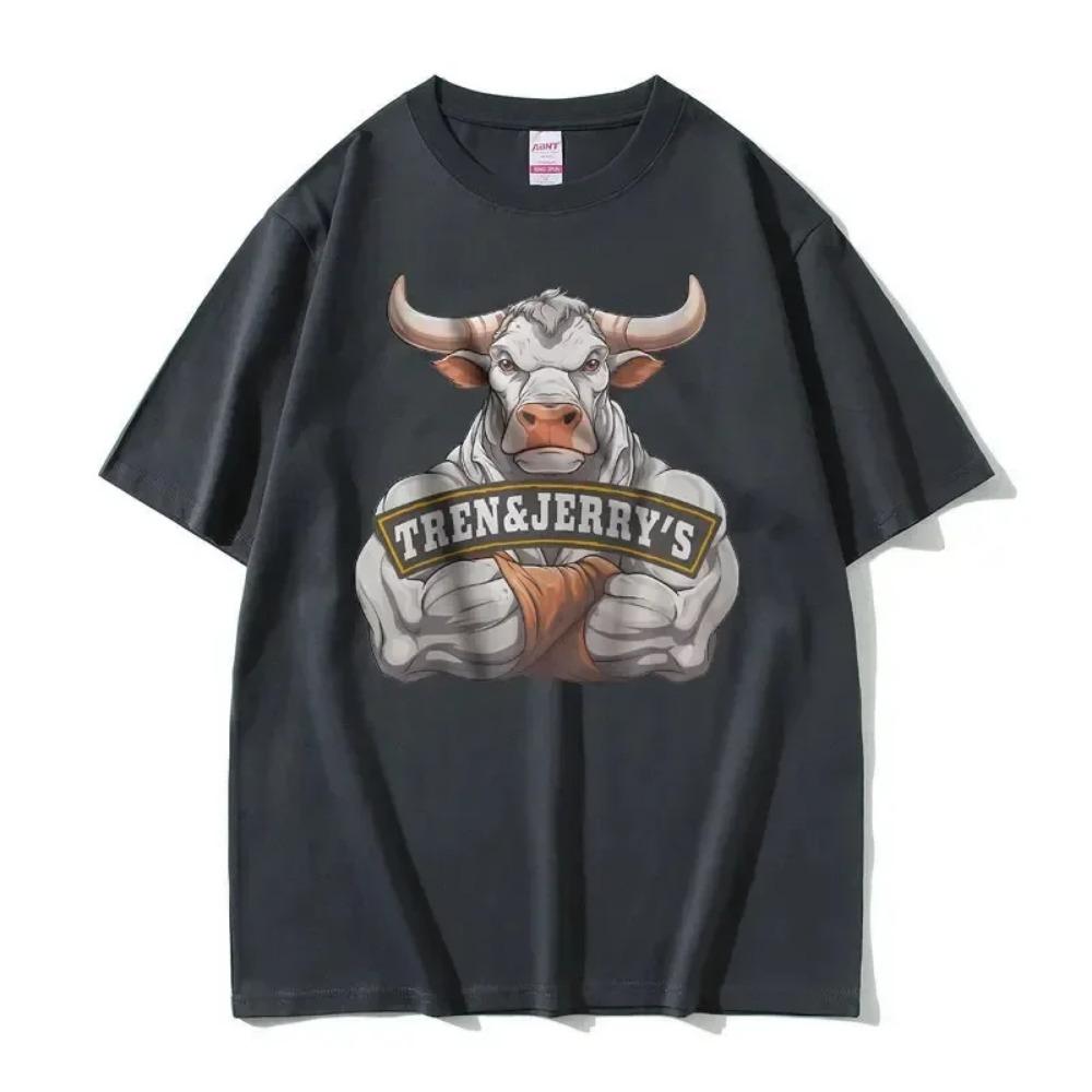 Funny Tren and Jerry's Oversized Pump Cover Meme Tshirt Men Women Gym Fitness Exercise Tee Shirt Male Causal 100% Cotton T-shirt