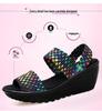 Damen-Sandalen mit gewebtem Elastikband - Frühling/Sommer 2020, Rutschfeste flache Schuhe mit niedrigem Keilabsatz, Komfort-Tanzschuhe