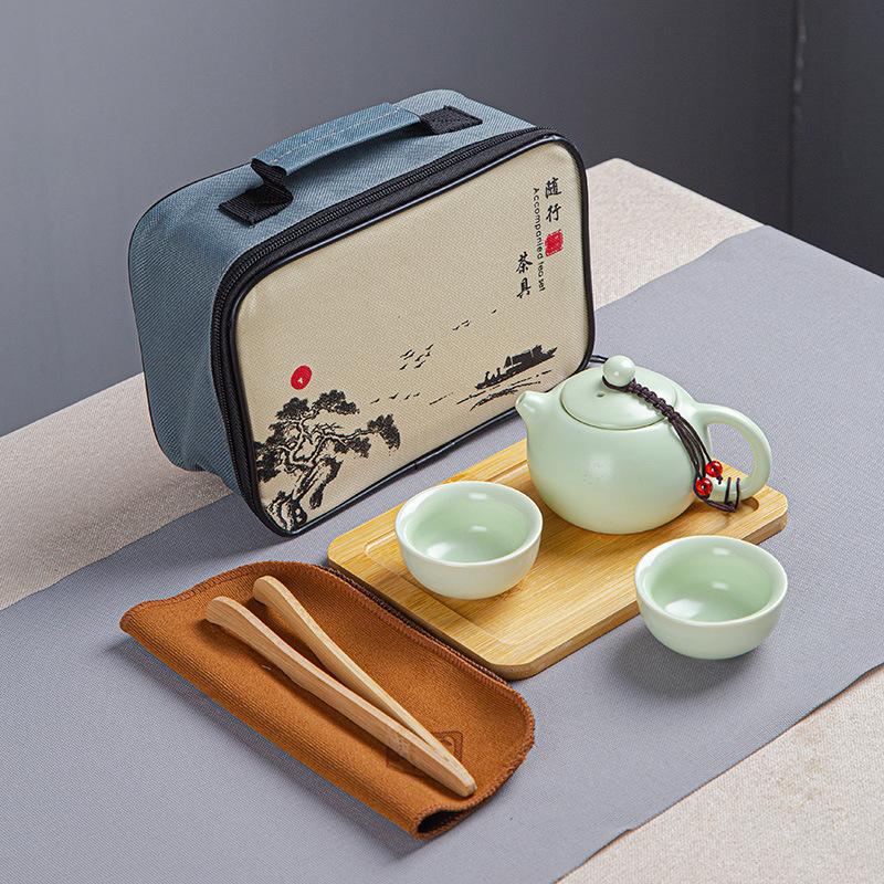 

Керамический дорожный чайный набор для кунг-фу, особенный компаньон, деловой подарок, портативная сумка