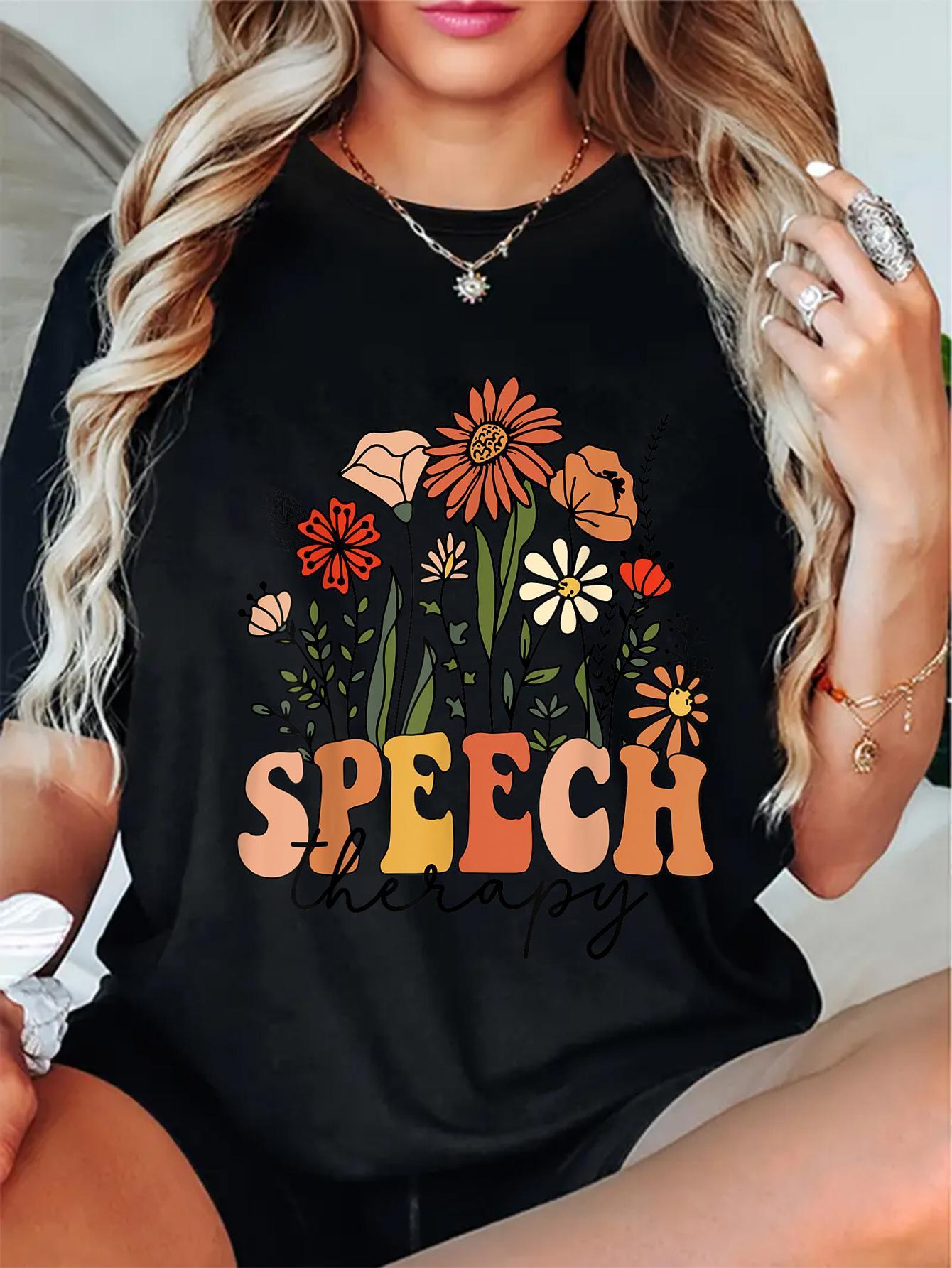 

WomenS Casual Round Neckshirt Made Fashion Retro Speech Floral Pattern Aesthetic Clothes Short Sleeved Harajuku Fashion Tees 4XL