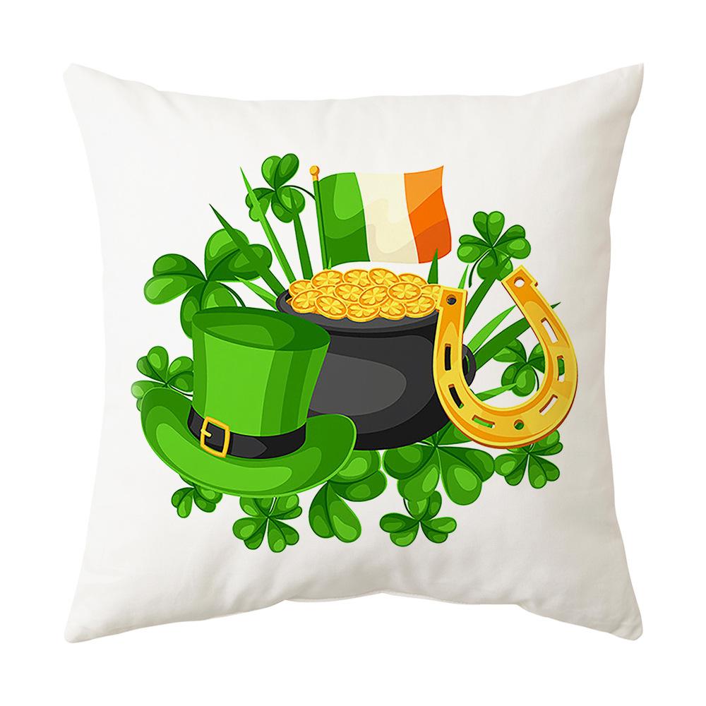 Irish National Day Cushion St. Patrick's Day Cushion Cover Green Cartoon Letters Four-Leaf Clover Sofa Cushion Cover