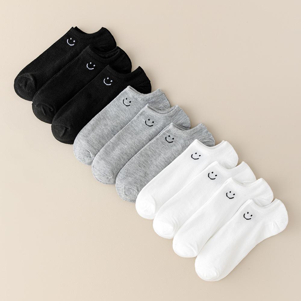 5  Pairs Large Size Smile Short Tube Socks Women's Sports Socks Spring and Summer Breathable Rainbow Color Men's and Women's Boat Socks