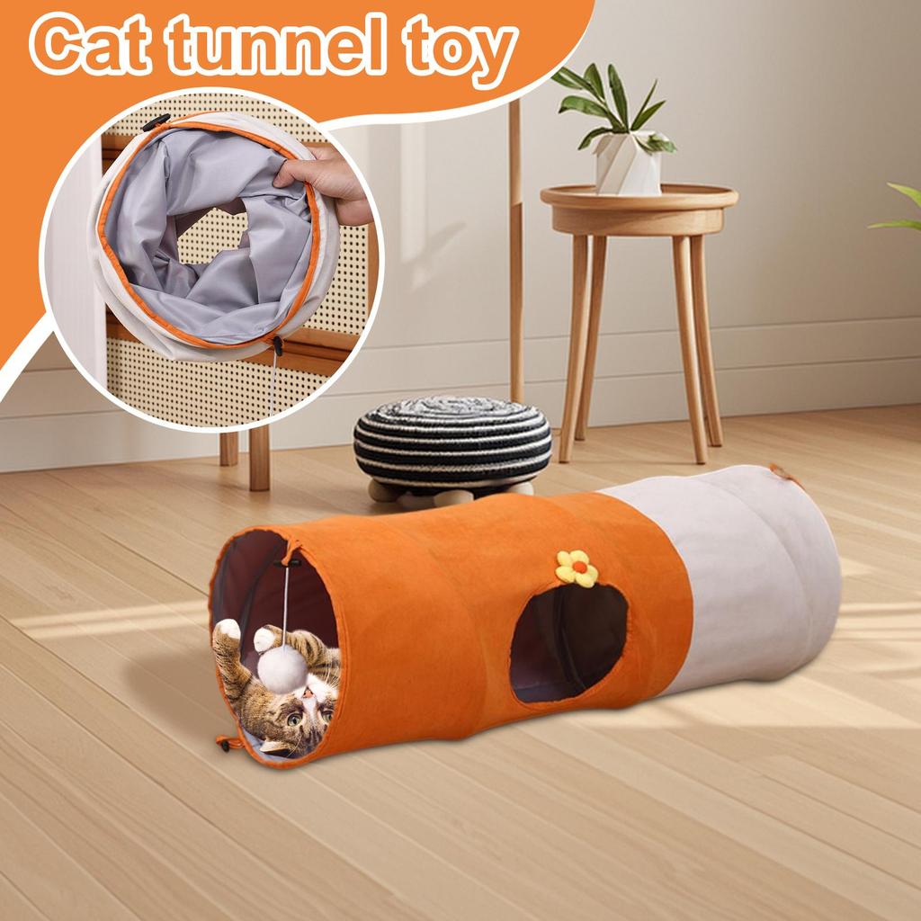 Foldable Cat Tunnel Toy with Ball Self-entertainment Cat Tent Interactive Cat Tunnel Scratch-Resistant for Training