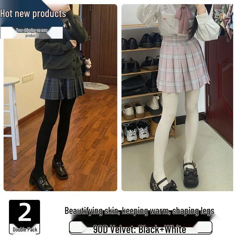 Meias-calças Veludo Preto Fosco 80D Femininas - Meias Cinza Nude Anti-Puxões para Primavera e Outono
