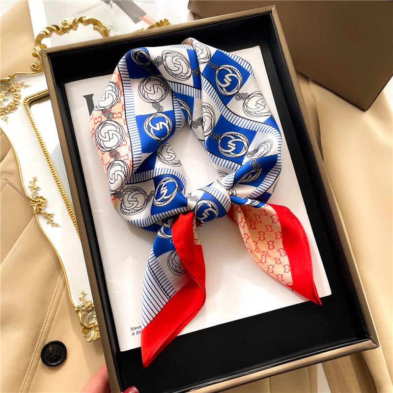 71Cm Chinese square scarf silk scarf spring and summer new sunscreen towel travel small shawl letter color matching light luxury foreign style scarf