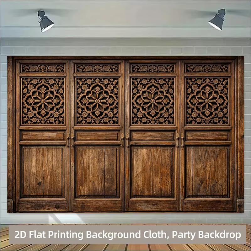 1 piece of 2D background fabric, exquisite wooden carved door decoration, high-quality polyester background fabric for parties 100x150cm