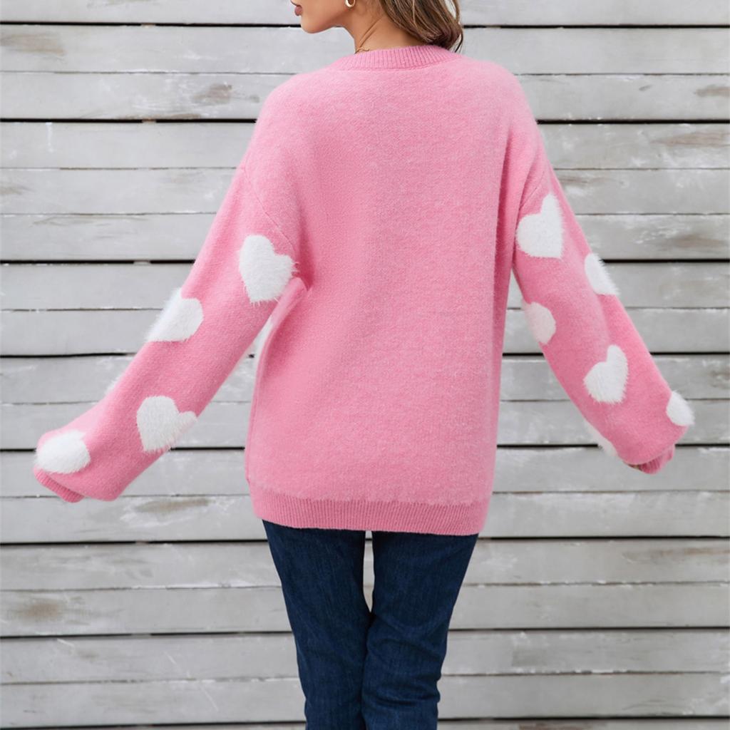 Suéter de Punto de Fondo de Moda Casual para Mujer con Cuello Redondo y Corazón