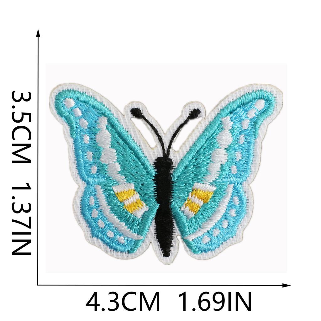 Butterfly World Embroidery Cloth Sticker Colored Flower Butterfly Computer Embroidery Label Clothes Decorative Patch Sticker Blue Butterfly