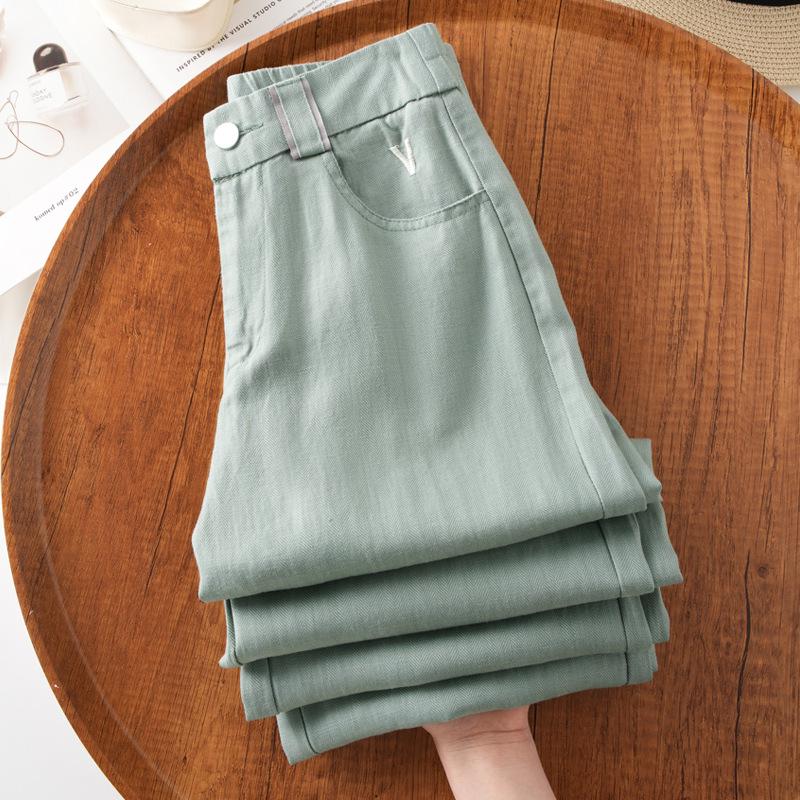 

Petite Women s Off-White Narrow-Leg High-Waisted Straight Pants - 2026 Spring/Autumn Bestseller 2XL (125-135 jin) зелёный