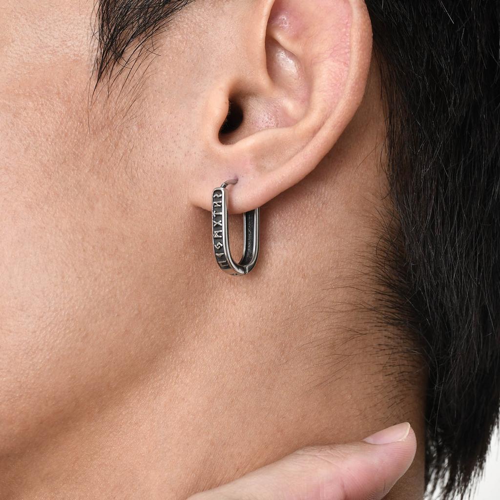 U-shaped Viking Rune Hoop Earrings for Men Stainless steel Gothic Norse Vintage Amulet Huggie Earring Punk Gift for Male friends