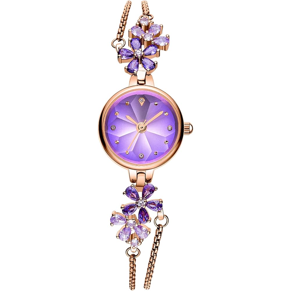 Time100 Women's Quartz Bracelet Watch Purple with Crystal Band, Waterproof, Multifaceted Glass, Gift Box