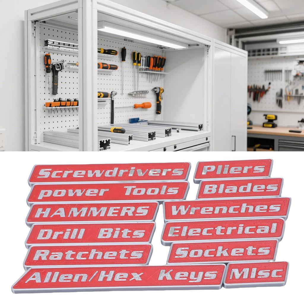 12pcs Magnetic Toolbox Labels Reusable 3D Printed Toolbox Drawer for Steel Tool Boxes Cart Drawers Cabinets
