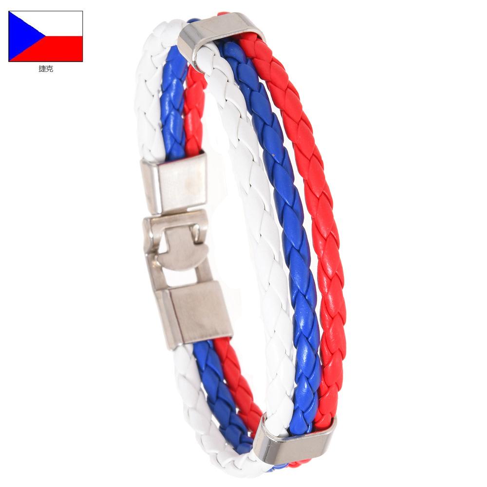 Geflochtene Flaggenfarbe Lederarmband PU Kunstleder Manschette Fußball Weltmeisterschaft Land Armband Unisex Schmuck