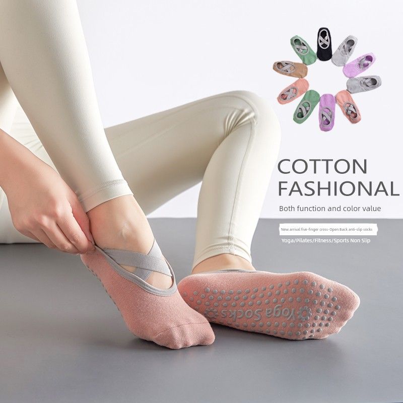 

Новые весенне-летние нескользящие носки для йоги для женщин, с перекрестными ремешками, без пятки, танцевальные колготки, однотонные хлопковые, влагоотводящие, дышащие, носки-след D1 Pink